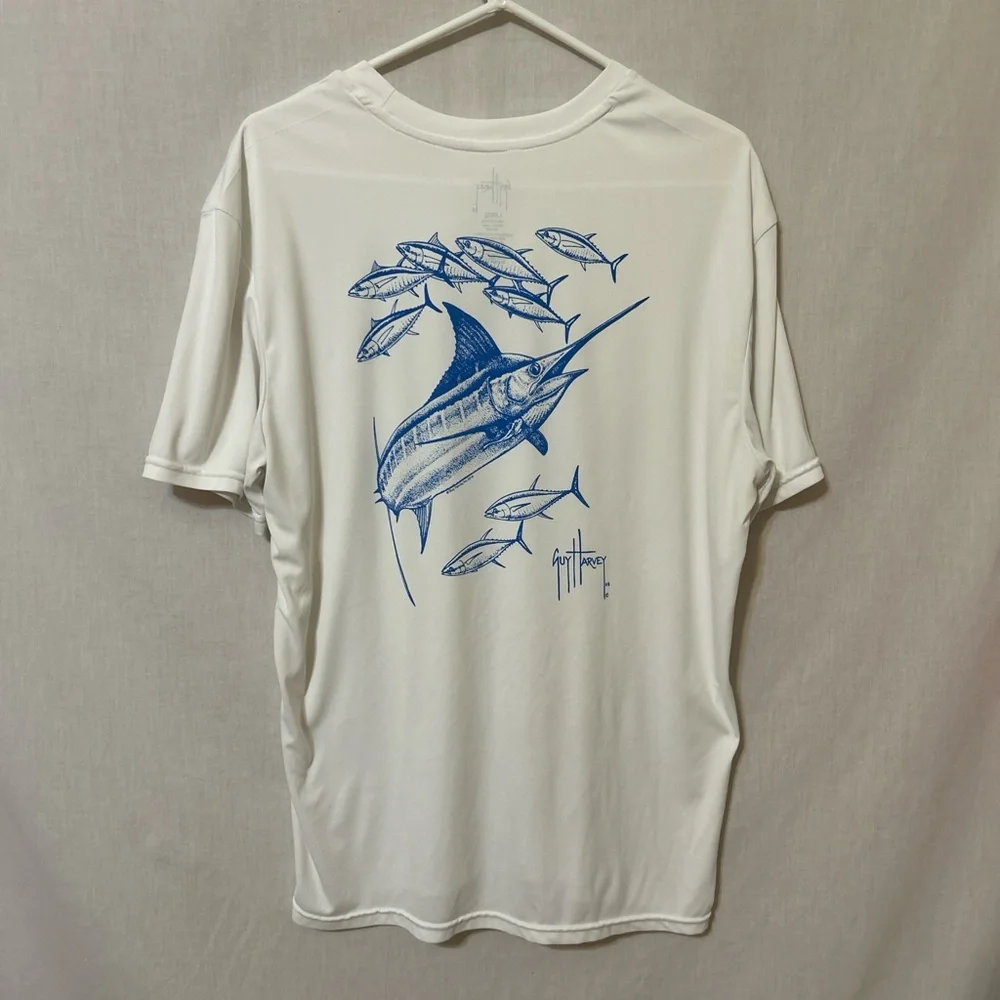 Guy Harvey White Tee with Blue Marlin Design - Picture 1 of 5